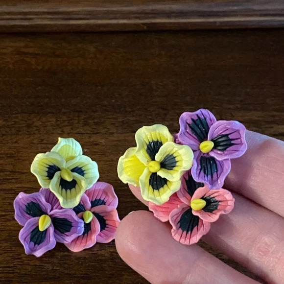 Colourful Pansy Flower Earrings - Picture 11 of 17